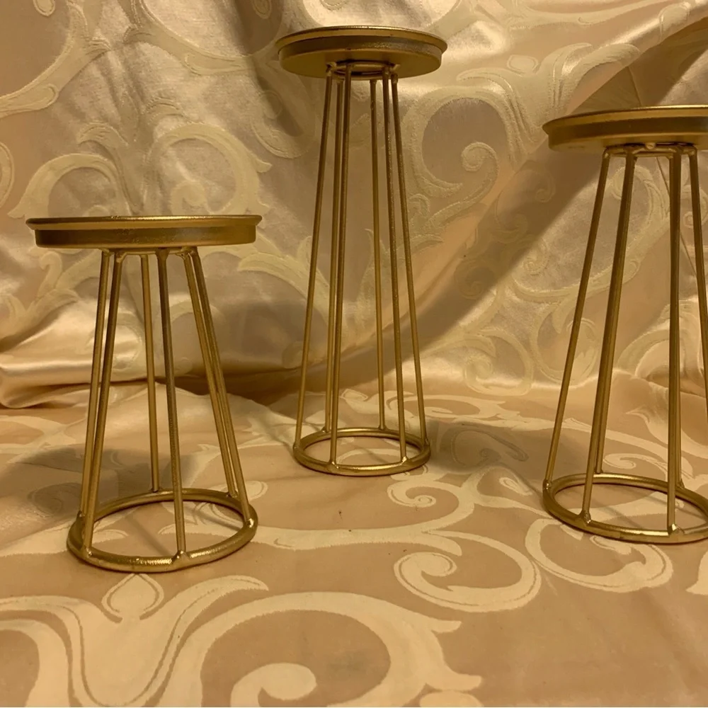 pillar candle holder stands geometric metal gold